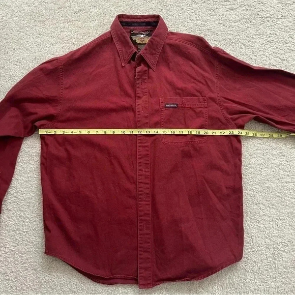 Harley-Davidson Shirt Long Sleeve Red Embroidered Logo Motorcycle Pocket Men L - Picture 7 of 14